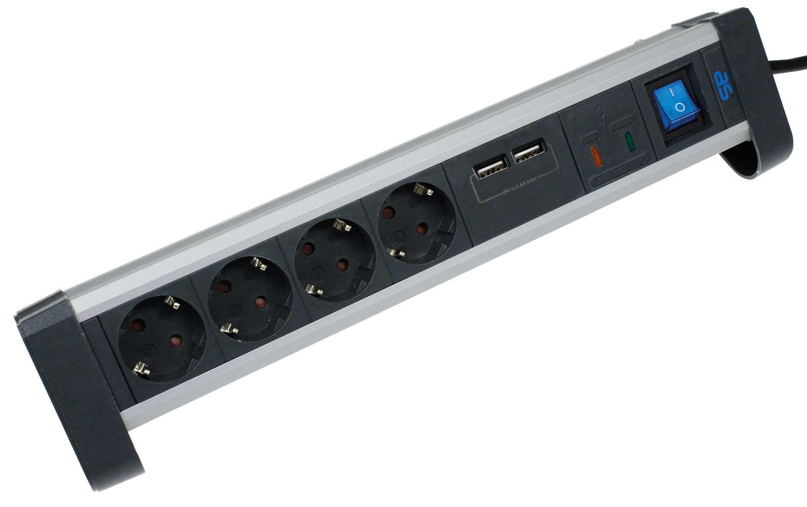 as-Schwabe ALUX 4-voudige tafelstekker met USB-poort, 1,5 m, zwart