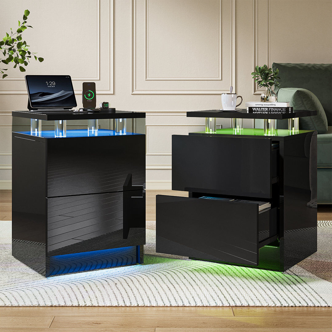 17 Stories 38cm W Acrylic Bedside Table Black 55.5cm H X 38cm W X 38cm D