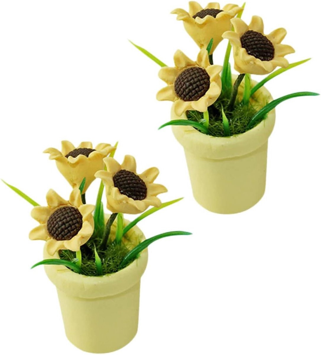 Set van 2 realistische miniatuur planten voor poppenhuis decoratie, multicolor