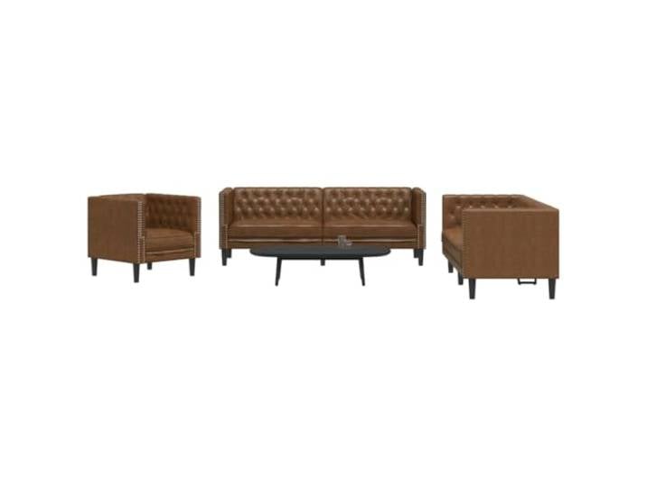 YUTAASU 3-TLG. Chesterfield Sofa-Set Braun Kunstleder Wildleder-Optik Mikrofaserstoff, Fleckenresistent, Dick gepolstert, Stabile Beine, Knopftuft-Design