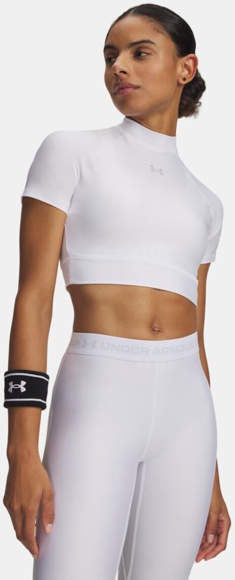 Under Armour Camisetas de Mujer Training HeatGear Crop Mock SS .  Blanco