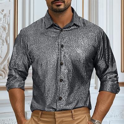 Herren Hemd Lässiges Hemd Schwarz Purpur Gold Grau Langarm Feste Farbe Kragen Leistung Weihnachten Klassicher Stil Bekleidung Weihnachten Vintage Party Disko
