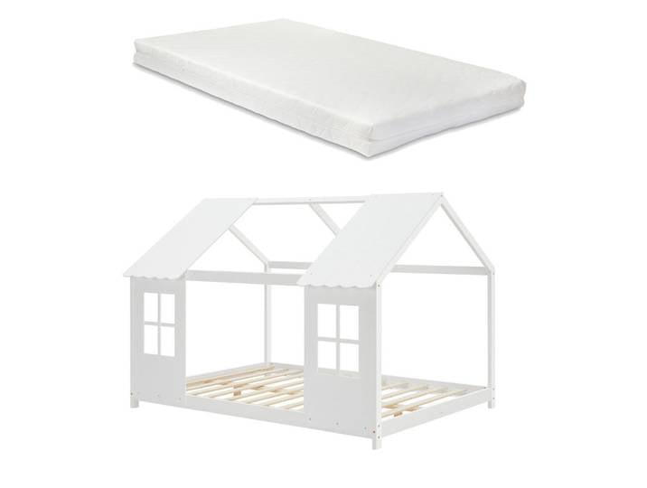 [en.casa] Hausbett Tostedt mit Matratze, Weiß, Textil, Kiefer, 140x200 cm, Baby- und Kindermöbel, Kinderzimmer & Jugendzimmer, Kinderbetten, Hausbetten