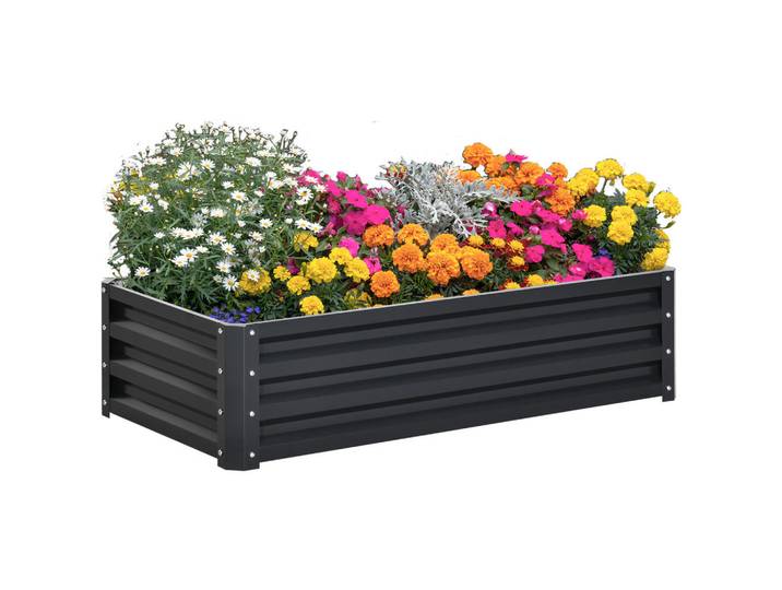 Outsunny Hochbeet aus Stahl, Rostfrei Blumenkasten, Kräuterbeet für Garten, Balkon, Grau, Metall, 60x30.5x120 cm, Gartenzubehör, Hochbeete
