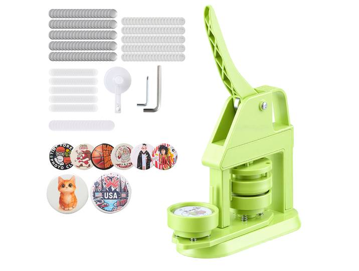 Vevor Machine A Badge Bouton\, 58 Mm\, Presse A Badges En Plastique Avec 100 Kits De Badges\, Cutter Circulaire\, Cles Hexagonales\, Poignee Ergonomique\, Pour Diy Personnalisation\, Enfants Et Adultes\, Vert