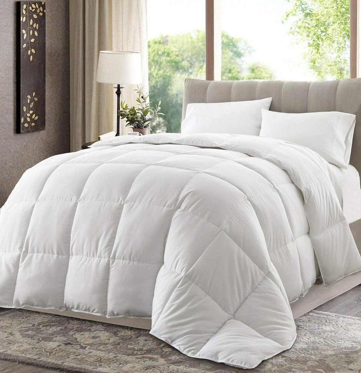Wit Oversized King Dekbed met hoeklussen en donzen kussen, hypoallergeen en anti-mijt, microfibre
