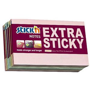 Stickn Haftnotizen Extra Sticky Notes, bunt, 76 x 127mm, selbstklebend, 6x 90 Blatt