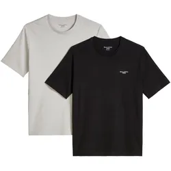 Marc O'Polo Denim Herren T-Shirts, 2er Pack - T-Shirt Logo Print, Rundhals, Baumwolle Grau/Schwarz / S