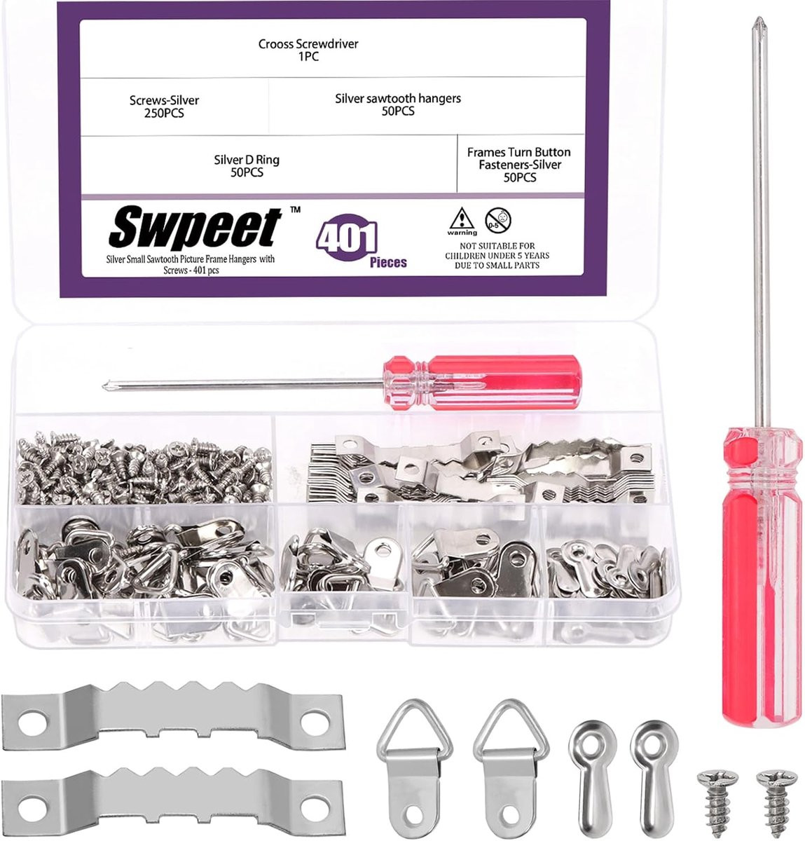 SnelShoppen Foto hangers set 401-delig - Zilver - Inclusief schroeven en schroevendraaier