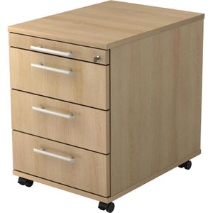 Hammerbacher Rollcontainer Solid AC30, aus Holz, eiche, mit 3 Schubladen & Utensilienauszug, abschließbar