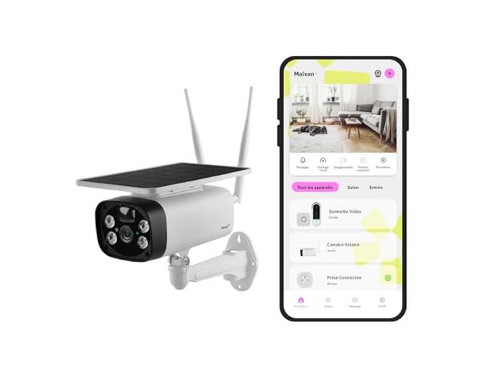 OMAJIN by Netatmo\, Caméra Solaire Extérieure\, WIFI\, Alimentée par batterie\, Vision nocturne\, HD\, Sirène 105 dB\, Détection humaine/Mouvement/Son\,Audio bidirectionnel\, Stockage SD/Cloud\, IP55\, OSC-01
