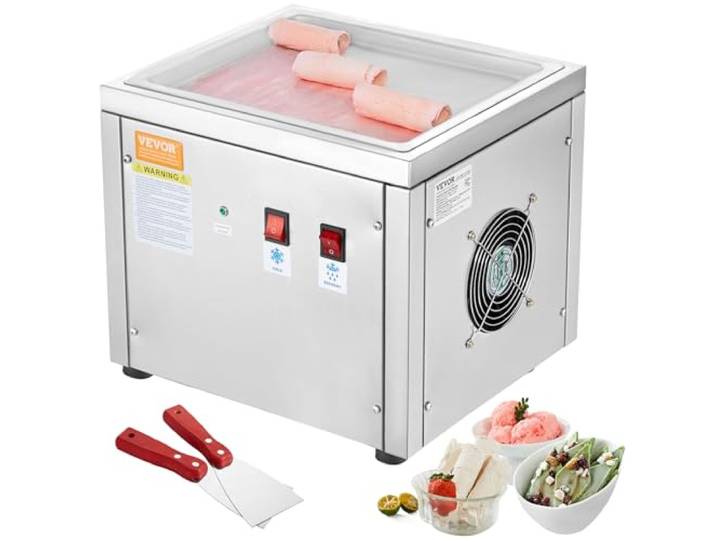 VEVOR Machine à Glace Roulée 28x24x2 cm\, Plancha à Glace Roulée en Inox Alimentaire\, Machine à Rouler la Glace Commerciale\, avec Compresseur et 2 Grattoirs\, pour Bars Cafés Boutiques de Desserts