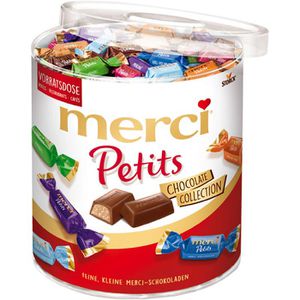 Merci Minischokolade Petits Chocolate Collection, gefüllte Schokoladenspezialitäten, 7 Sorten, 158 Stück, 1 kg