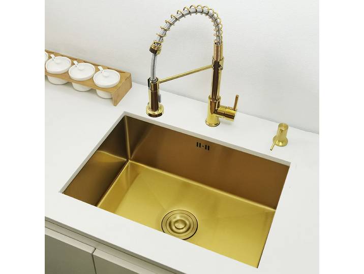 Évier de cuisine doré 304 éviers en acier inoxydable au-dessus du comptoir ou Installation sous plan simple petit bar lavabo doré