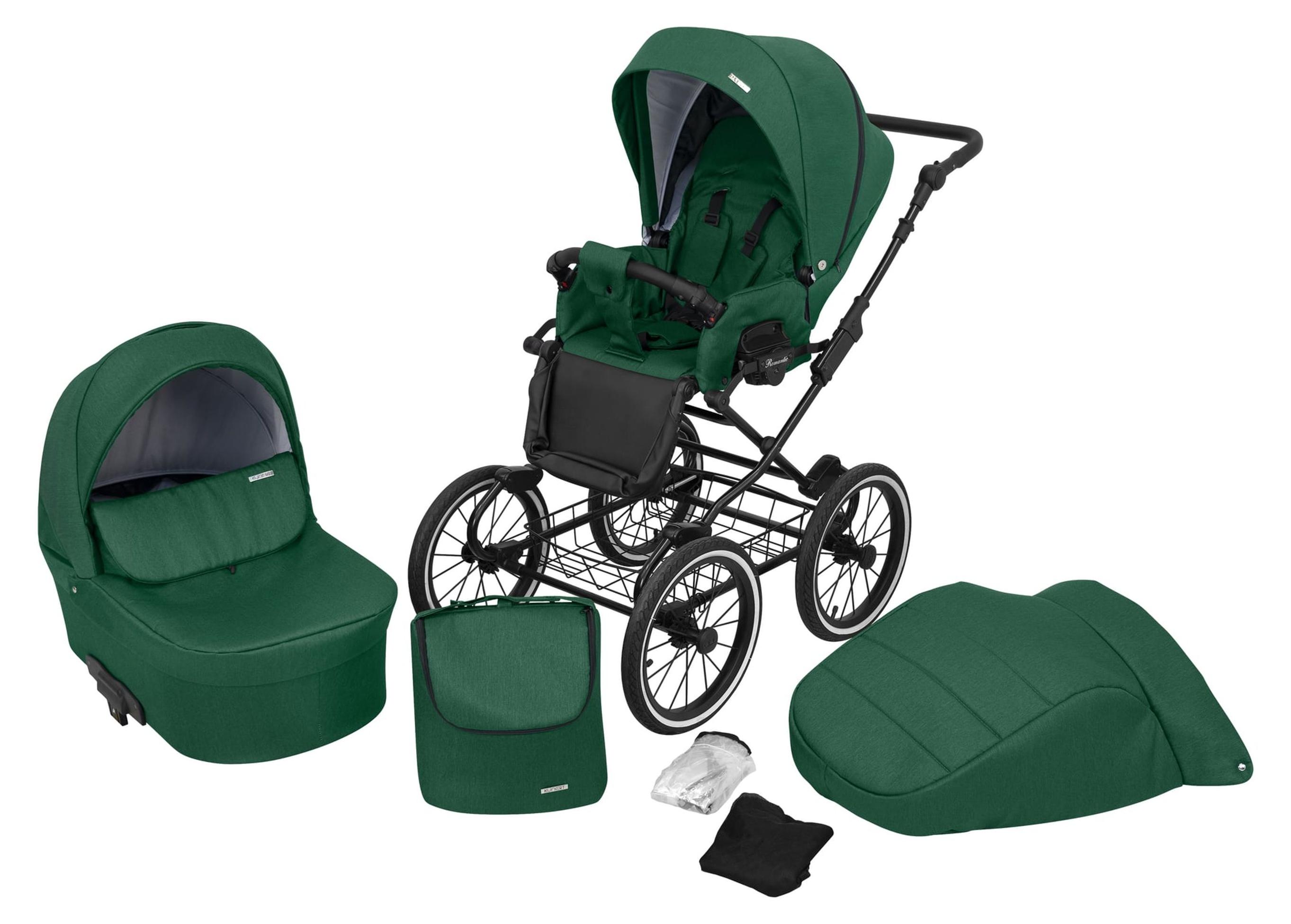 Kinderwagen Kunert Romantic 2in1 - Schwarzes Gestell - Farbe: Grün