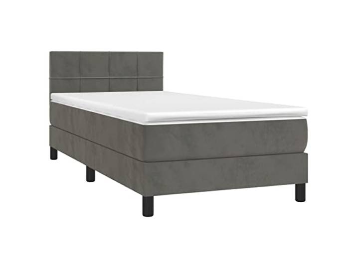 vidaXL Boxspringbett mit Matratze & LED Dunkelgrau 90x200 cm Samt