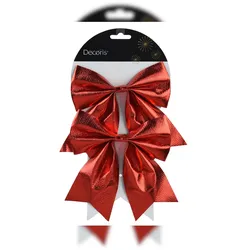 Christmas Decorations Schleifen 17cm 2er Set Geschenkschleifen Weihnachtsschleifen Dekoschleifen festliche Dekoration Weihnachten Hochzeit rot metallic