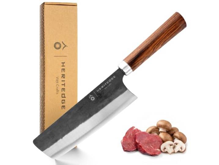 HERITEDGE Viet Crafts Rua Classic Handgefertigtes Nakiri Messer 17 cm Handgeschmiedet in traditioneller Schmiede in Vietnam Carbonstahl 60–61 HRC Tamarindenholz