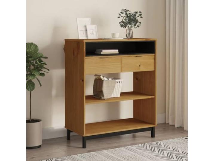 HEFZGDB FLAM Bartisch aus massivem Kiefernholz 92x45x110 cm mit robuster Tischplatte und reichlich Stauraum, Stehtisch für Getränke und Snacks, rustikale Optik, langlebig und stabil,
