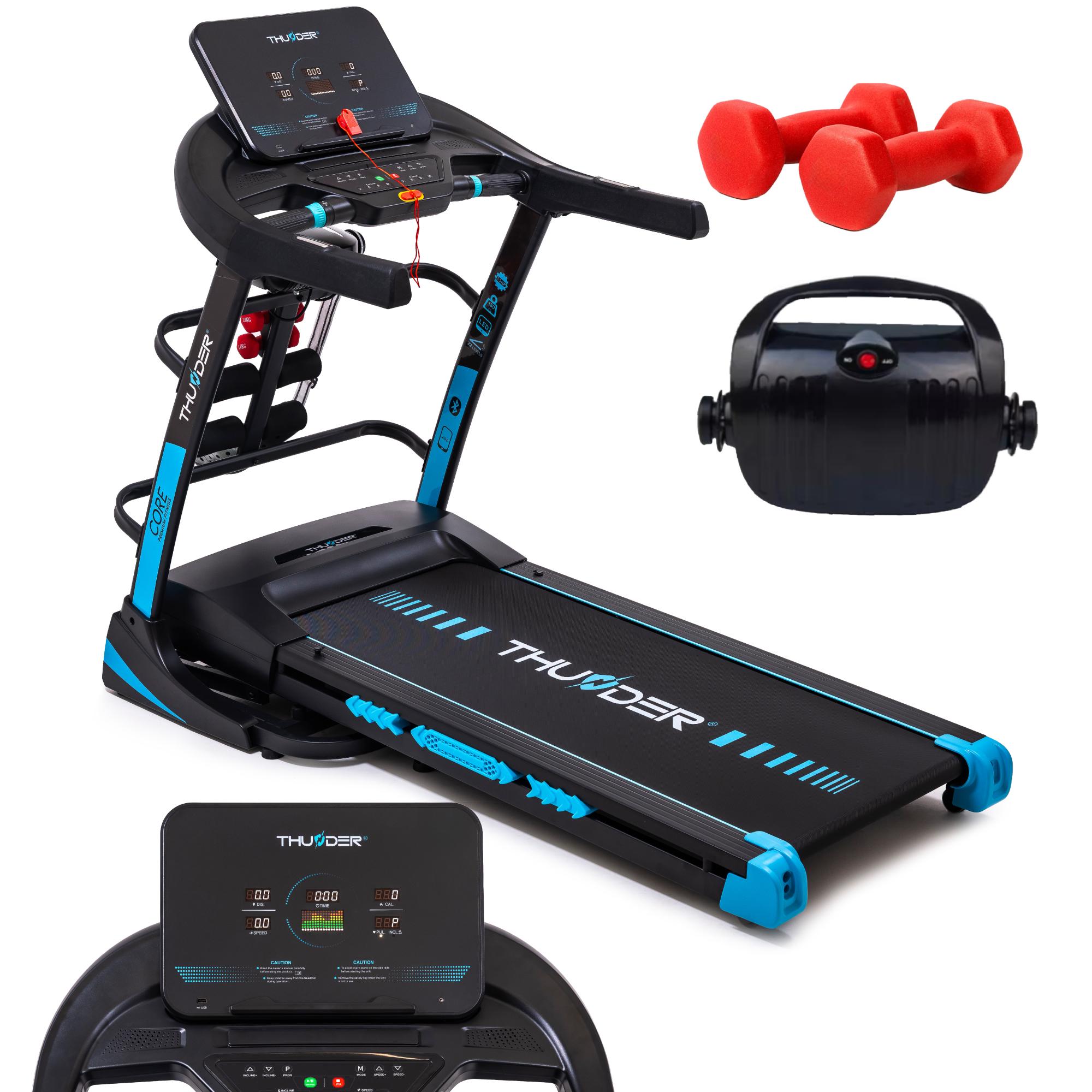 Laufband - THUNDER CORE-DS-BLACK - 3,5 PS Motor 20 km/h 22 Stufen Steigung Massagegerät Hanteln
