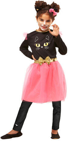 Kinderkleid "Katze", pink/schwarz
