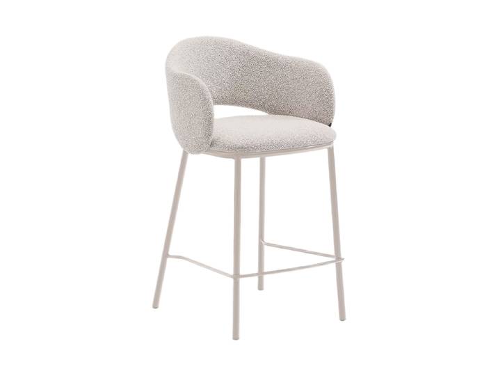 Design Barstuhl „Mainno“ mit Armlehnen Chenille Beige Kave Home