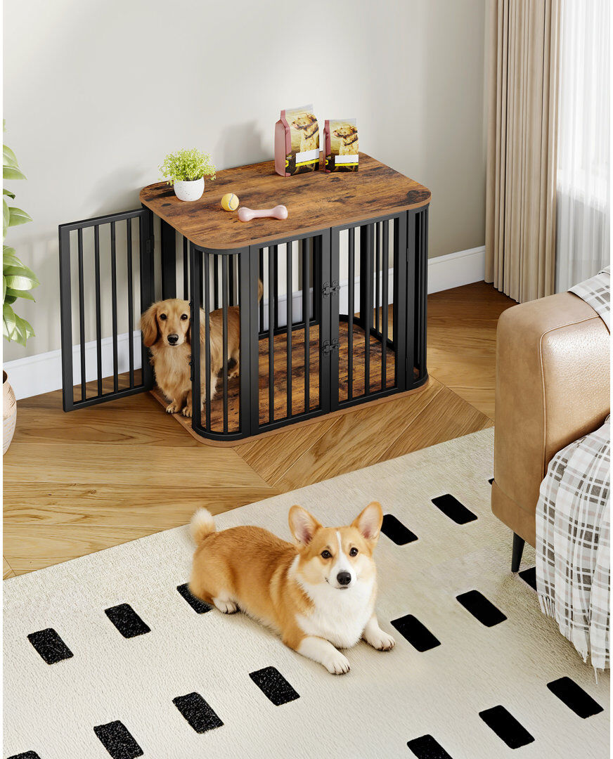 Ebern Designs Dog Crate Furniture, 80 cm Multi-door Wooden Dog Crate, End Side Table for Small Medium Dogs, Modern Indoor Kennel, Anti-Chew Anti-Escape, 80 × 55 × 6 Rustic Brown