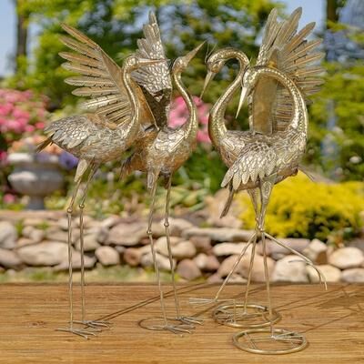 Zaer Ltd Set of 4 Assorted Metallic Gold Heron Garden Figurines