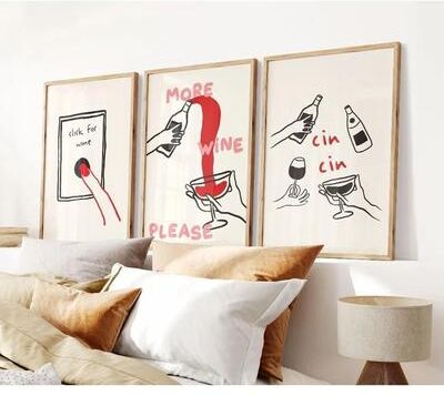 Inspired Finds Retro Cocktail & Pasta Wall Art Set For Kitchen, Bar Cart & Happy Hour Decor cocktail Hour Set 15.75x23.62in No Frame