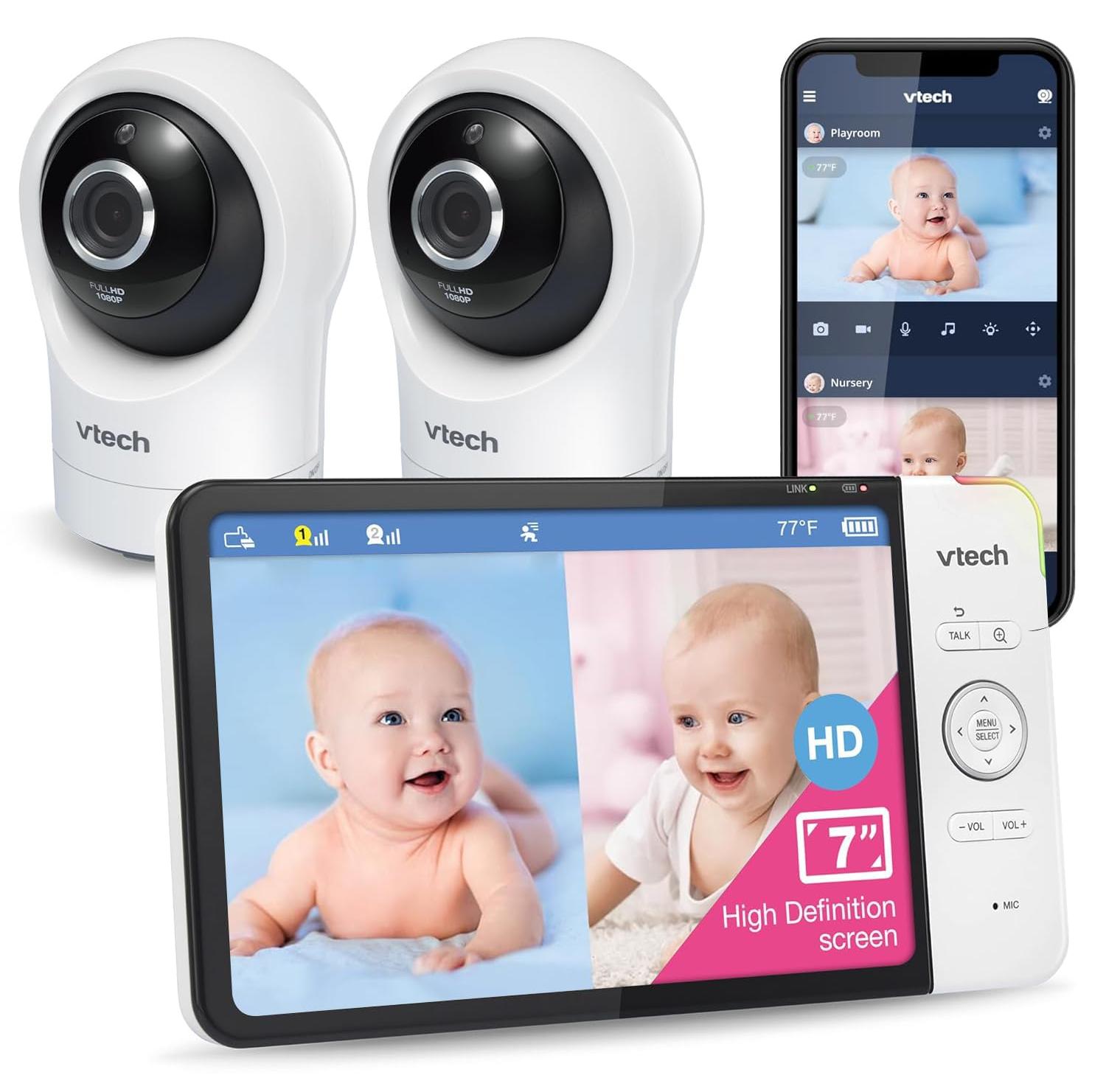VTech Smart Babyphone mit 7"-HD-Farbbildschirm, WLAN, 2 Kameras mit 1080p-FHD-Ka