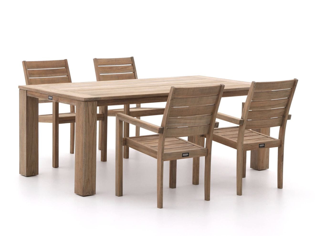 ROUGH Furniture Diningset voor 4 personen van behandeld teakhout, grijs/bruin