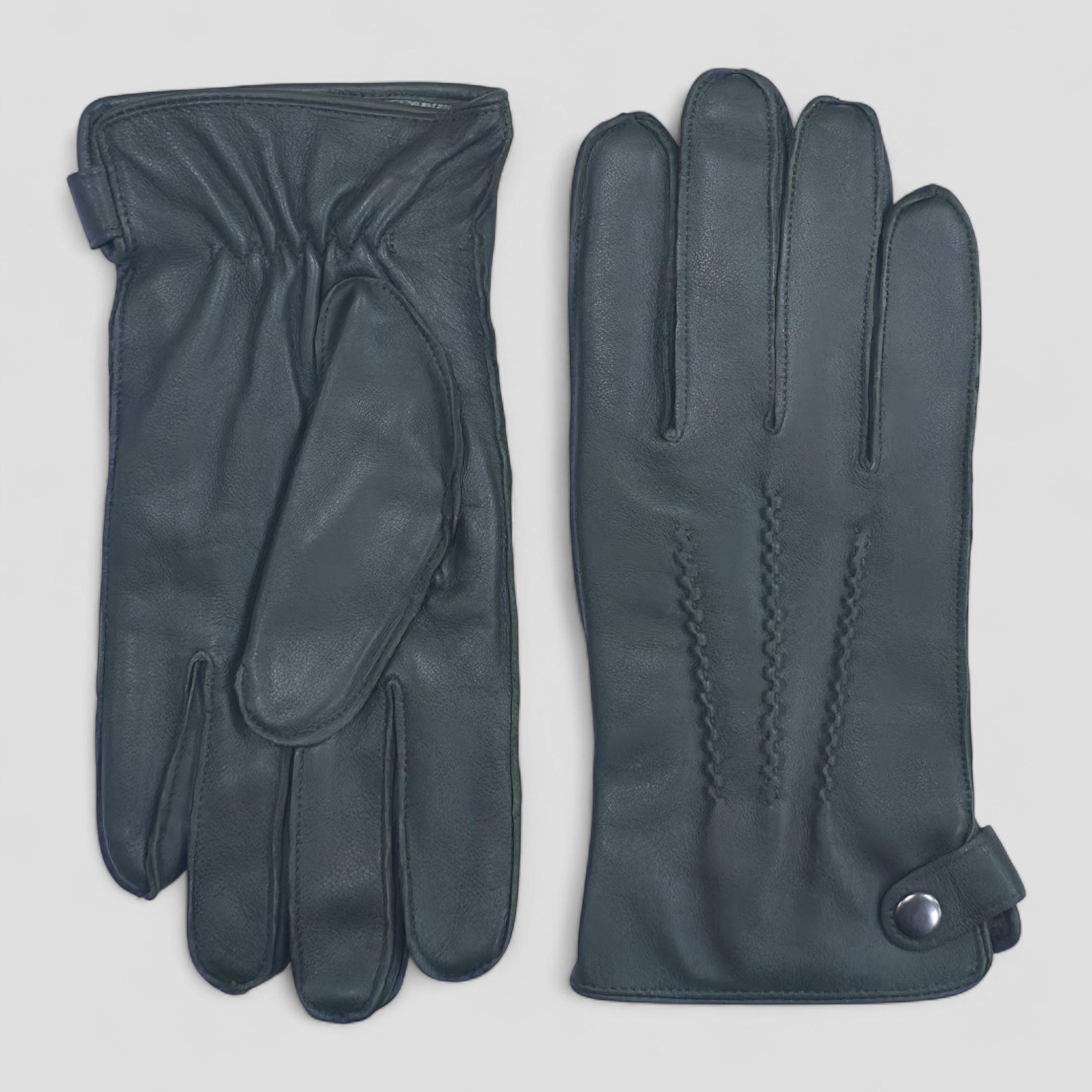 Herrenhandschuhe aus olivgrünem italienischem Leder, warm gefüttert mit Wolle, für Winter, Radfahren, Autofahren und Freizeit