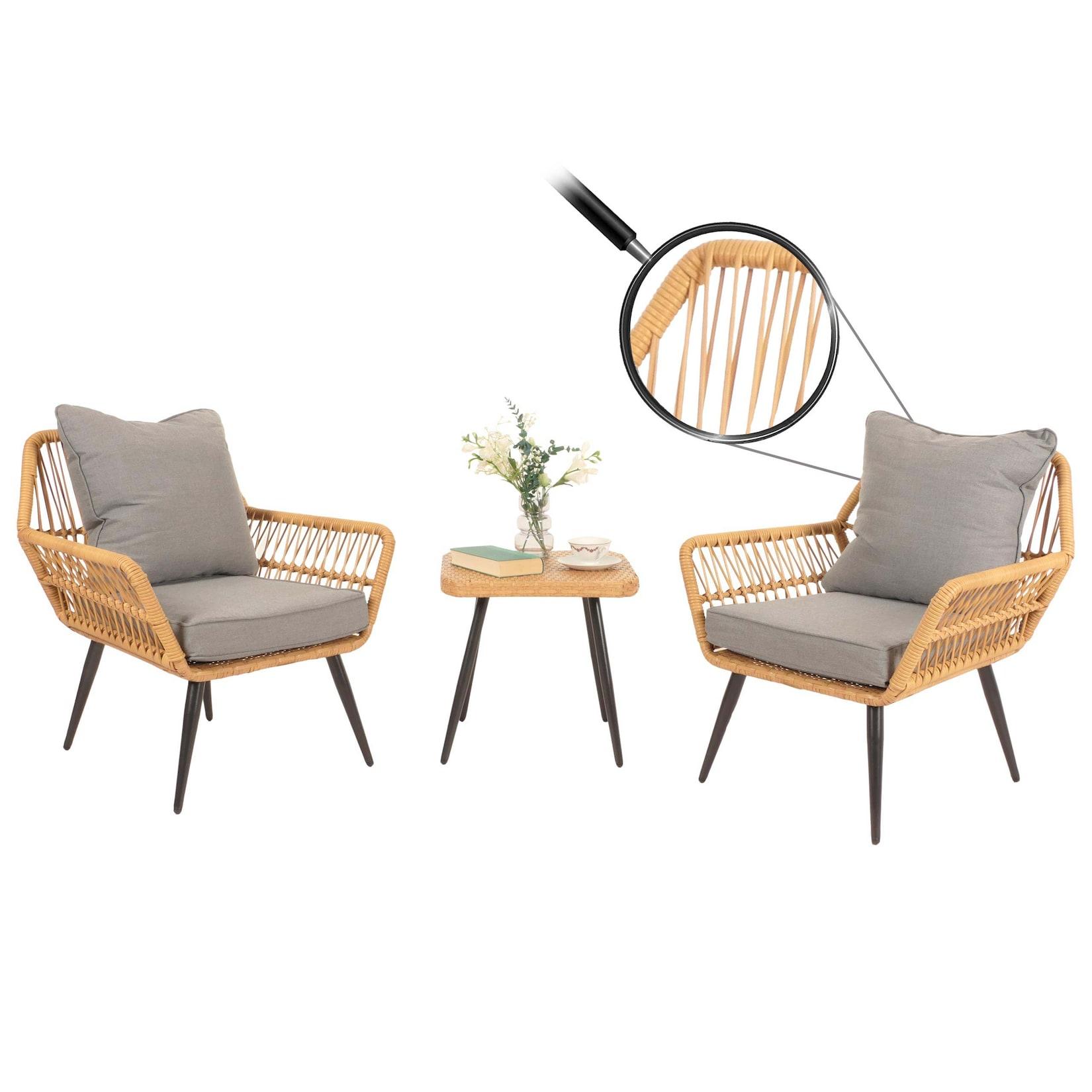 Poly-Rattan Garnitur MCW-N34, Balkon-Set Gartengarnitur Sitzgruppe Stuhl Beistelltisch ~ dunkelgrau
