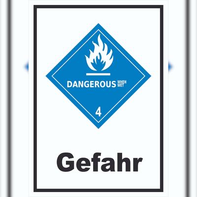 HB-Druck Schild wasserreaktive Stoffe Gefahr Dangerous when wet hochkant