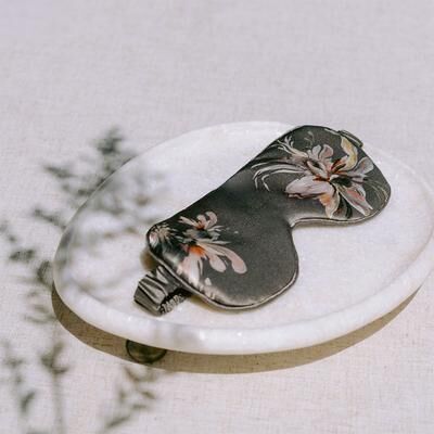 KIM + ONO Yuri Washable Silk Floral Eye Mask   Luxury Sleeping Eye Mask - ash