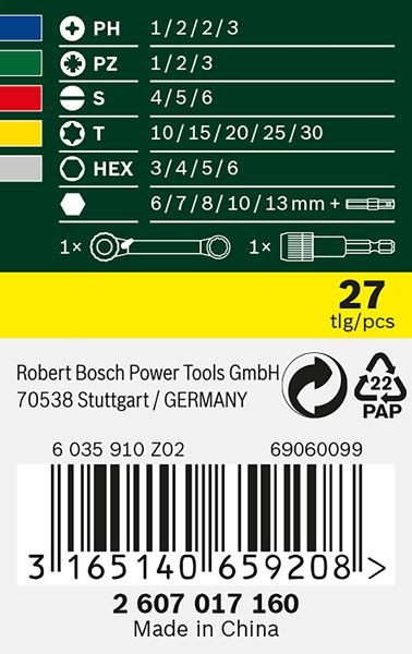 Bosch Schrauberbit- und Ratschen-Set, 27-teilig 2607017160