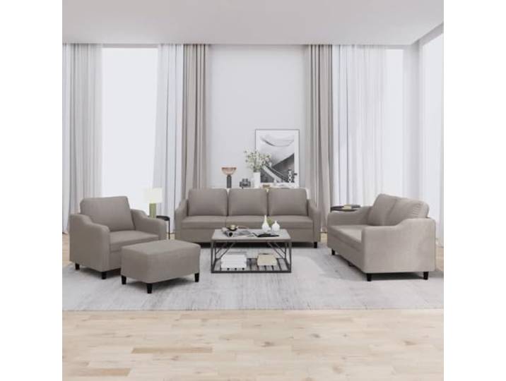 HEFZGDB 4-TLG. Sofagarnitur mit Kissen Taupe Stoff – Langlebiges Wohnzimmer Set mit Bequemer Polsterung, Atmungsaktivem Bezug und Robustem Metallgestell für Entspannung