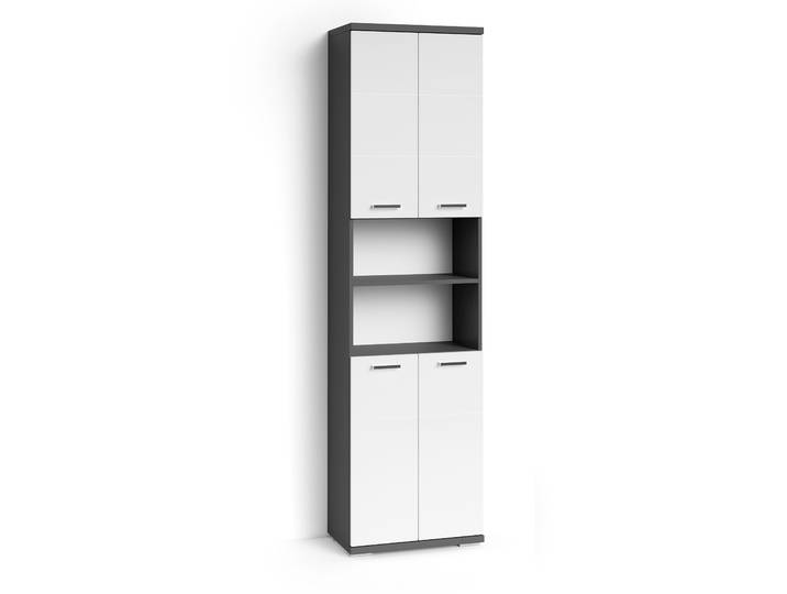Hochschrank BYLIVING Nebraska , grau (anthrazit, hochglanz weiß), B:50cm H:192cm T:31,5cm, FSC-zertifizierter Holzwerkstoff, MDF, Schränke, Hochschrank, Breite 50 cm, Badezimmerschrank mit Metallgriffen, viel Stauraum, Topseller