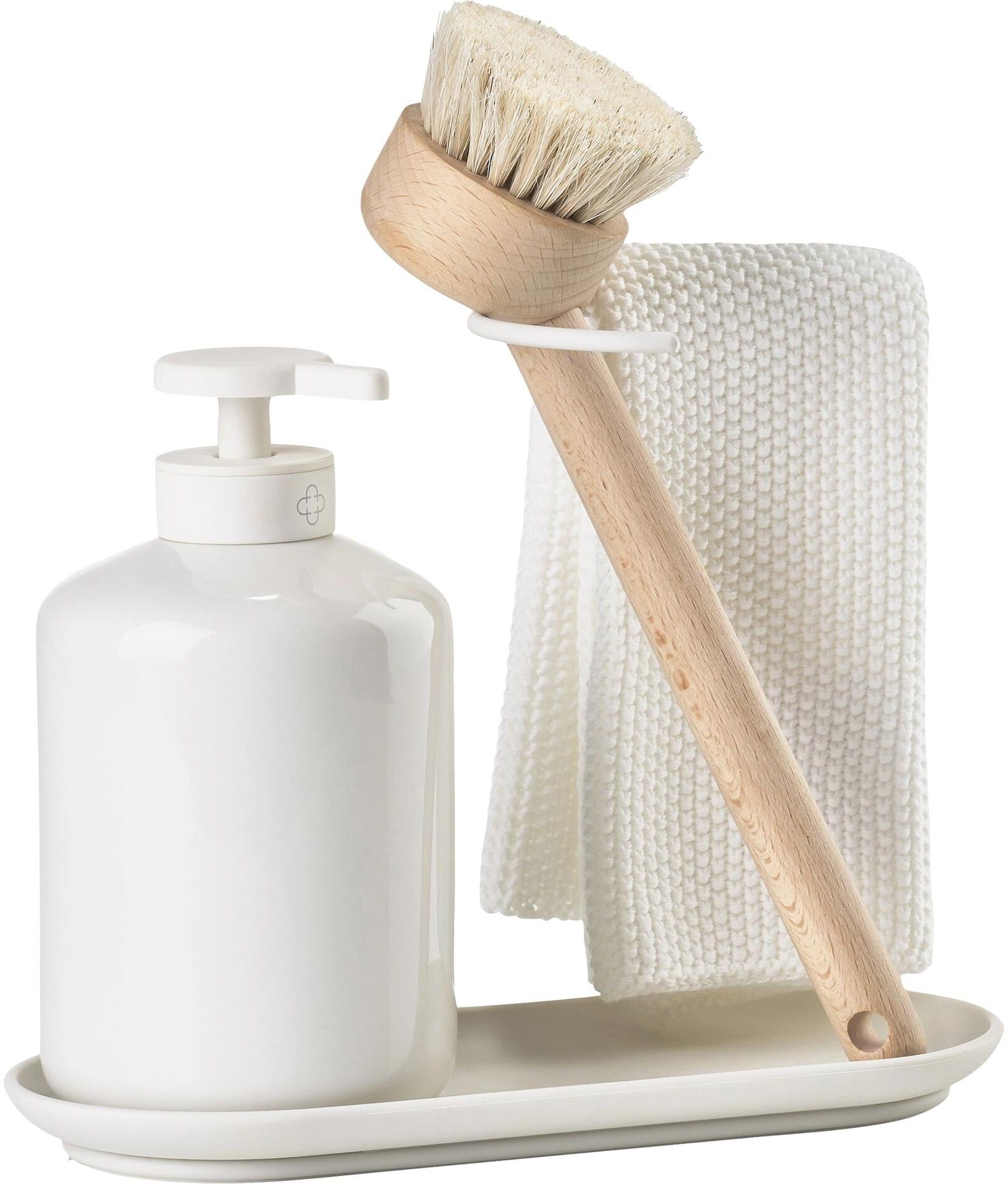 Spülmittelspender ZONE DENMARK "Spültrogbutler-Set Inu 4er Set", weiss (weiß), B:8,8cm H:21cm T:8,8cm, Keramik, Kunststoff, Dosierspender, Spülmittelspender, Geschirrspülset weiß B/H/T: 8,8cm x 21cm x 8,8cm