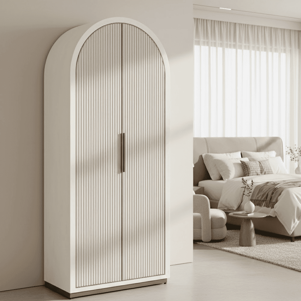 Camille Luxury Cream & Gold Ribbed Storage Cabinet