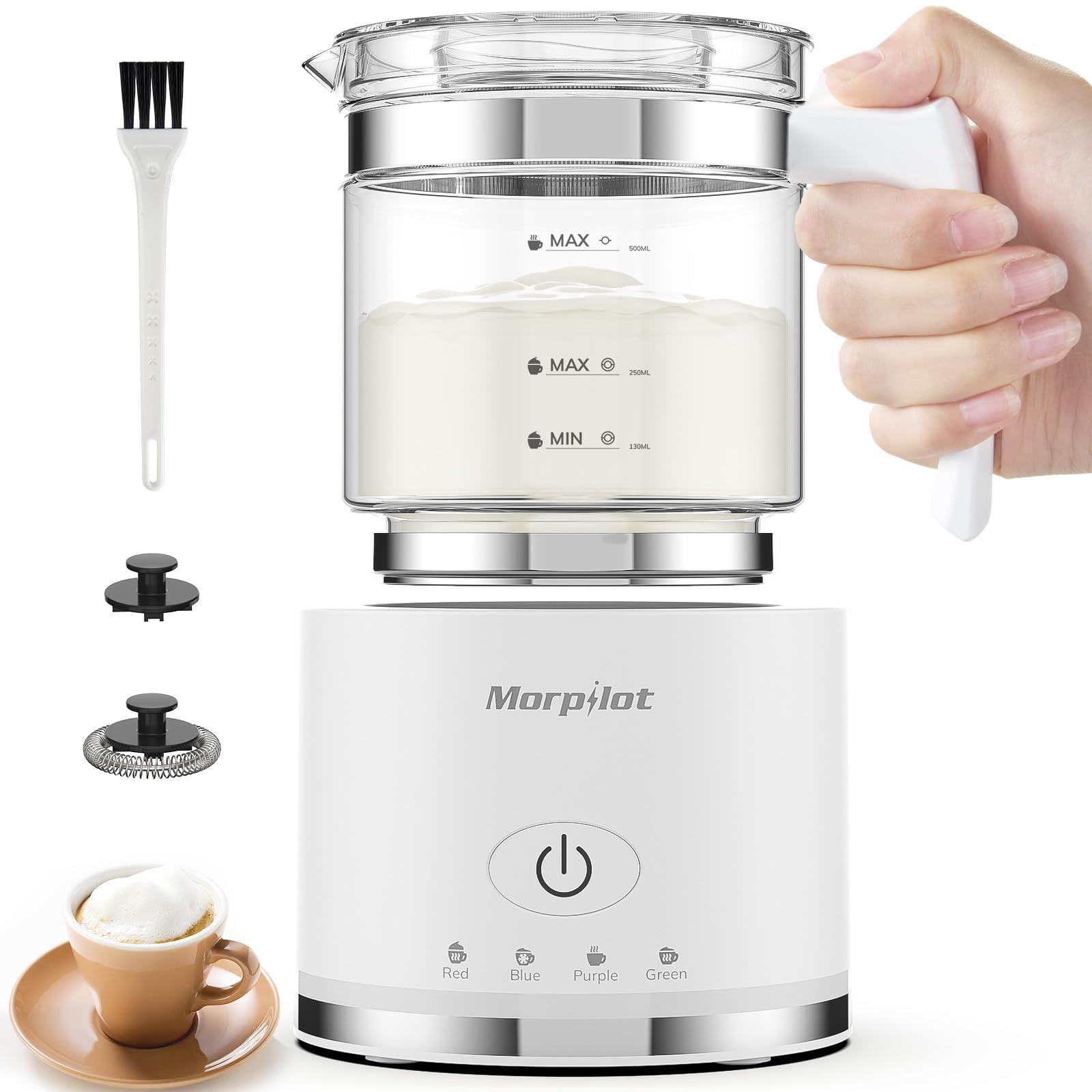 Dripio Elektrische melkopschuimer 4-in-1 met glazen kan, 500 ml, wit