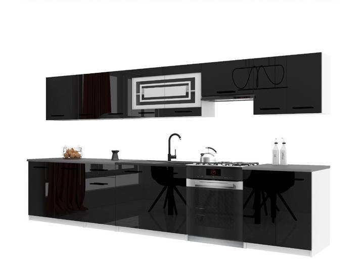 Belini - Coin cuisine moderne ITALIA 3 - Meubles de cuisine 320 cm noir - Cuisine équipée avec éléments hauts\, éléments bas et plans de travail