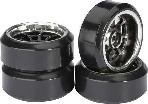 Absima 1:10 Straßenmodell Kompletträder Drifter C 9-Speichen Schwarz-Chrom 4St.