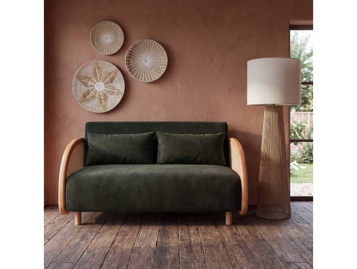 2-Sitzer-Klappsofa mit Samtbezug, grün