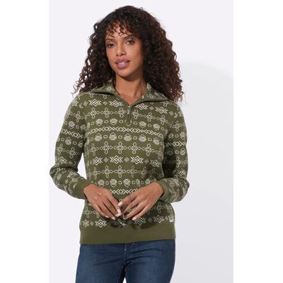Troyer CASUAL LOOKS "Troyer", Damen, Gr. 46, grün (oliv, ecru, gemustert), 100% Baumwolle, gemustert, mehrfarbig, Pullover Troyer