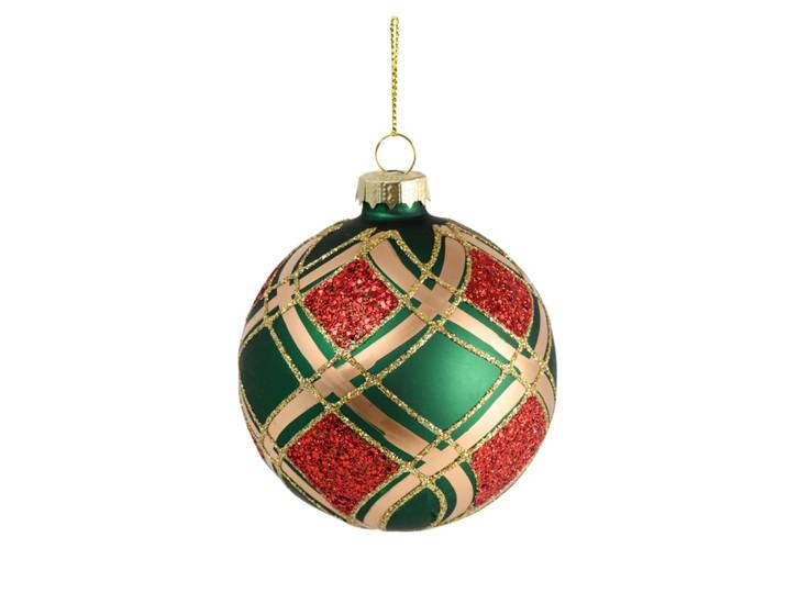 Weihnachtskugel Vintage-Stil aus Glas, goldfarben, rot und grün