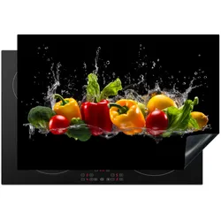 HERDABDECKPLATTE Paprika - Wasser - Gemüse - Schwarz Ceranfeldabdeckung 76x51.5 cm
