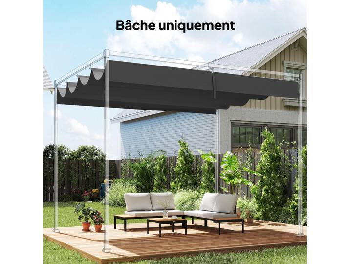 Outsunny Toile Pergola Rétractable 4x3m Gris Foncé