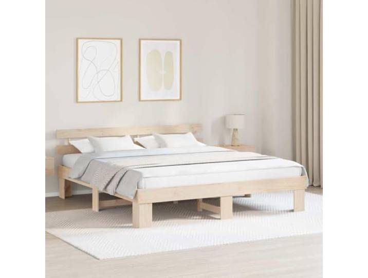 YUTAASU Bettrahmen mit Kopfteil Natur 200 x 200 cm Massives Kiefernholz Stabile Konstruktion, Lattenrost inklusive, Modernes Design, Pflegeleicht