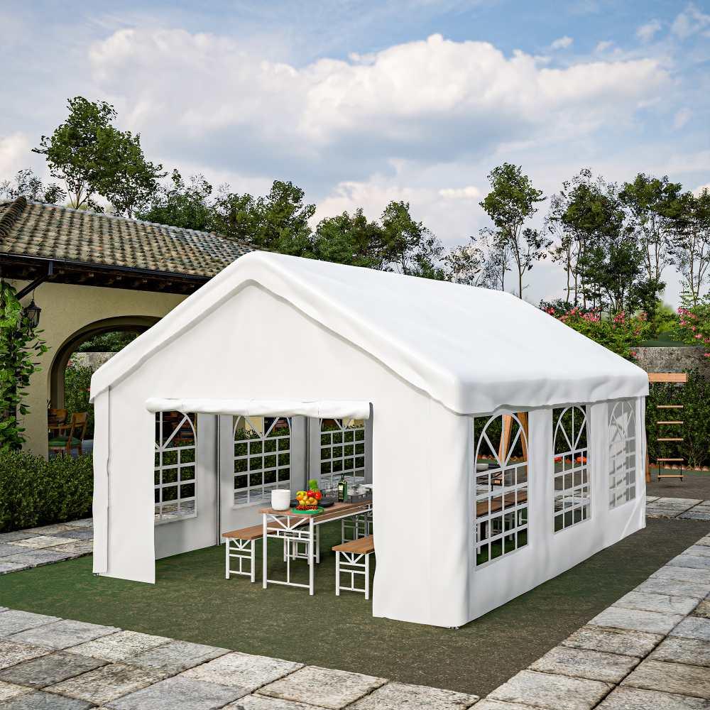 AIORBER Auto Zeltgarage 4x6 m Carport Garagenzelt wetterfest mit Rolltoren vorne hinten abnehmbares Dach Seitenwände belüftet Weiß
